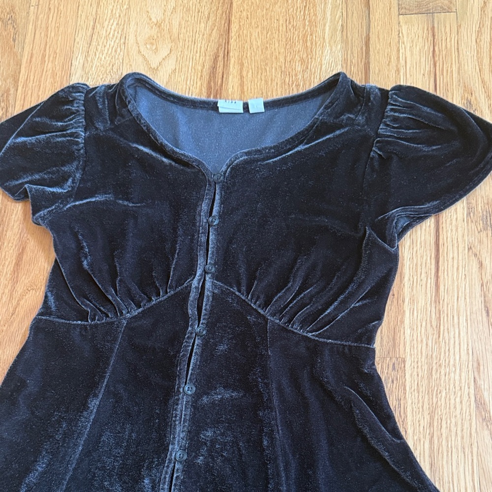 GAP Kids Velvet Dark Charcoal Button Short Sleeve Dress, Size 10